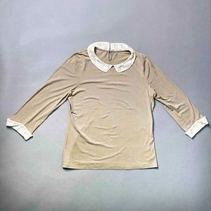 Garnet Hill Faux-Layered Knit Top Dove Gray Large